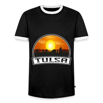 Tulsa Oklahoma Usa Skyline Vintage Sunset Travel S - Men's Ringer Shirt - black/white - Front - AI Model Female 172 light (172cm) & AI Model Male 178 light (178cm)