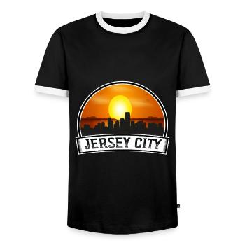 Jersey City New Jersey États-Unis Skyline Vintage Coucher de soleil - T-shirt contrasté Homme - noir/blanc - Devant - AI Model Female 172 light (172cm) & AI Model Male 178 light (178cm)