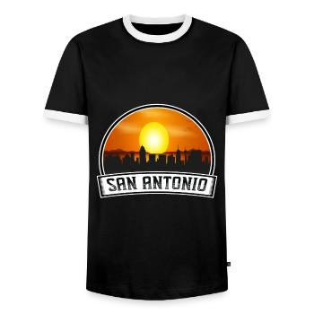 San Antonio Texas Usa Skyline Vintage Sunset Trave - Men's Ringer Shirt - black/white - Front - AI Model Female 172 light (172cm) & AI Model Male 178 light (178cm)