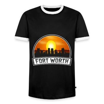Fort Worth Texas Usa Skyline Vintage Sunset Travel - Men's Ringer Shirt - black/white - Front - AI Model Female 172 light (172cm) & AI Model Male 178 light (178cm)
