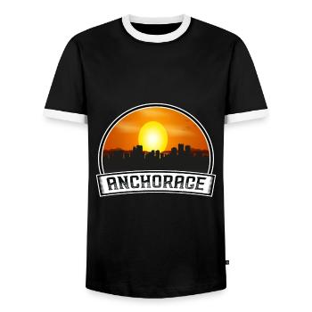 Anchorage Alaska Usa Skyline Vintage Sunset Travel - Männer Kontrast-T-Shirt - Schwarz/Weiß - Vorne - AI Model Female 172 light (172cm) & AI Model Male 178 light (178cm)