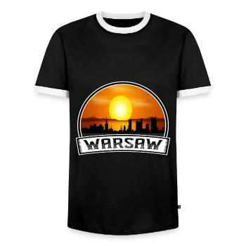 Warsaw Poland Skyline Vintage Sunset Travel Souven - Men's Ringer Shirt - black/white - Front - AI Model Female 172 light (172cm) & AI Model Male 178 light (178cm)