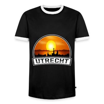 Utrecht Netherlands Skyline Vintage Sunset Travel - Men's Ringer Shirt - black/white - Front - AI Model Female 172 light (172cm) & AI Model Male 178 light (178cm)