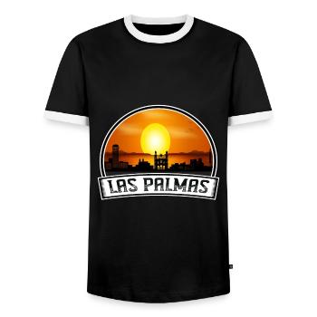 Las Palmas Spain Skyline Vintage Sunset Travel Sou - Men's Ringer Shirt - black/white - Front - AI Model Female 172 light (172cm) & AI Model Male 178 light (178cm)