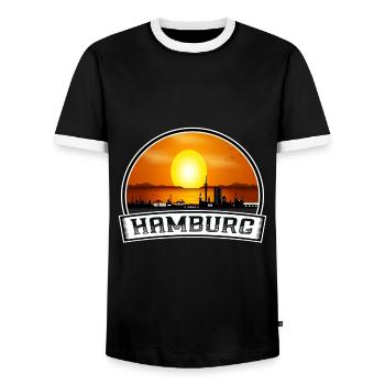 Hambourg Allemagne Skyline Vintage Sunset Travel Souv - T-shirt contrasté Homme - noir/blanc - Devant - AI Model Female 172 light (172cm) & AI Model Male 178 light (178cm)