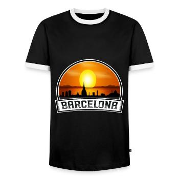 Barcelona Spanien Skyline Vintage Sunset Travel Souv - Männer Kontrast-T-Shirt - Schwarz/Weiß - Vorne - AI Model Female 172 light (172cm) & AI Model Male 178 light (178cm)