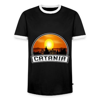 Catane Italie Skyline Vintage Sunset Travel Souven - T-shirt contrasté Homme - noir/blanc - Devant - AI Model Female 172 light (172cm) & AI Model Male 178 light (178cm)