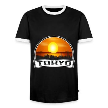 Tokio Japan Skyline Vintage Sonnenuntergang Reise Souvenir - Männer Kontrast-T-Shirt - Schwarz/Weiß - Vorne - AI Model Female 172 light (172cm) & AI Model Male 178 light (178cm)
