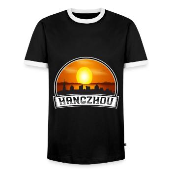 Hangzhou Chine Skyline Vintage Sunset Travel Souve - T-shirt contrasté Homme - noir/blanc - Devant - AI Model Female 172 light (172cm) & AI Model Male 178 light (178cm)