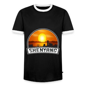 Shenyang Chine Skyline Vintage Sunset Travel Souve - T-shirt contrasté Homme - noir/blanc - Devant - AI Model Female 172 light (172cm) & AI Model Male 178 light (178cm)