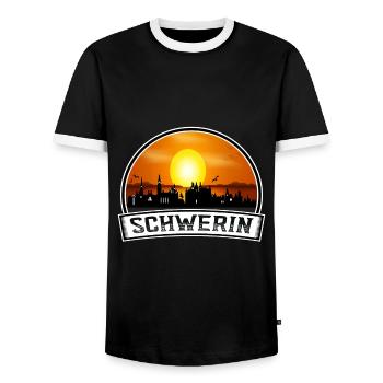 Schwerin Deutschland Skyline Vintage Sunset Travel Sou - Männer Kontrast-T-Shirt - Schwarz/Weiß - Vorne - AI Model Female 172 light (172cm) & AI Model Male 178 light (178cm)