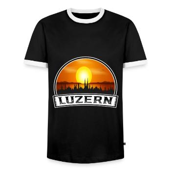 Luzern Switzerland Skyline Vintage Sunset Travel S - Men's Ringer Shirt - black/white - Front - AI Model Female 172 light (172cm) & AI Model Male 178 light (178cm)