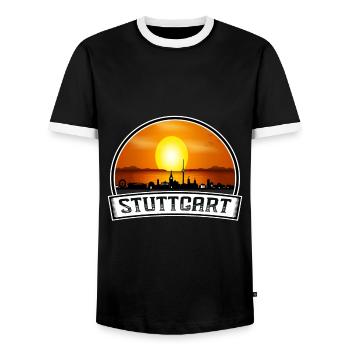 Stuttgart Germany Skyline Vintage Sunset Travel So - Men's Ringer Shirt - black/white - Front - AI Model Female 172 light (172cm) & AI Model Male 178 light (178cm)