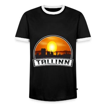 Tallinn Estonia Skyline Vintage Sunset Travel Souv - Men's Ringer Shirt - black/white - Front - AI Model Female 172 light (172cm) & AI Model Male 178 light (178cm)