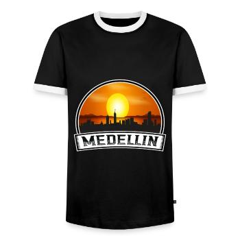 Medellin Colombie Skyline Vintage Sunset Voyage So - T-shirt contrasté Homme - noir/blanc - Devant - AI Model Female 172 light (172cm) & AI Model Male 178 light (178cm)