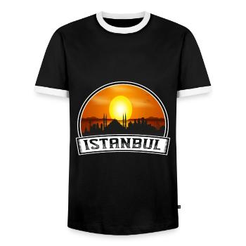Istanbul Turkey Skyline Vintage Sunset Travel Souv - Men's Ringer Shirt - black/white - Front - AI Model Female 172 light (172cm) & AI Model Male 178 light (178cm)