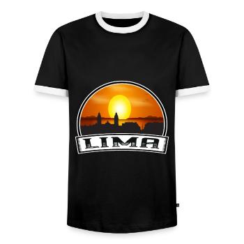 Lima Peru Skyline Vintage Sunset Travel Souvenir - Men's Ringer Shirt - black/white - Front - AI Model Female 172 light (172cm) & AI Model Male 178 light (178cm)