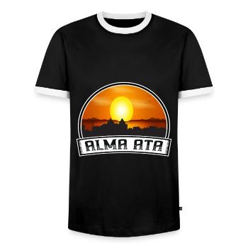 Alma Ata Kazakhstan Skyline Vintage Sunset Travel - Men's Ringer Shirt - black/white - Front - AI Model Female 172 light (172cm) & AI Model Male 178 light (178cm)