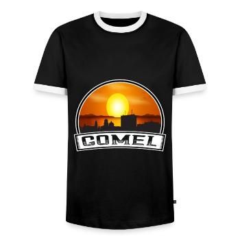 Gomel Belarus Skyline Vintage Sunset Travel Souven - Men's Ringer Shirt - black/white - Front - AI Model Female 172 light (172cm) & AI Model Male 178 light (178cm)