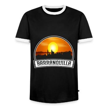 Barranquilla Colombia Skyline Vintage Sunset Trave - Men's Ringer Shirt - black/white - Front - AI Model Female 172 light (172cm) & AI Model Male 178 light (178cm)