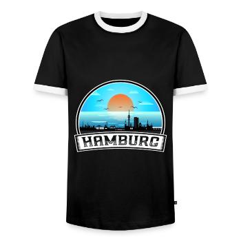 Hambourg Allemagne Skyline Vintage Sunset Travel Souv - T-shirt contrasté Homme - noir/blanc - Devant - AI Model Female 172 light (172cm) & AI Model Male 178 light (178cm)