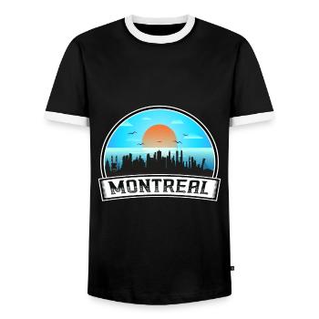Montreal Canada Skyline Vintage Sunset Travel Souv - Men's Ringer Shirt - black/white - Front - AI Model Female 172 light (172cm) & AI Model Male 178 light (178cm)