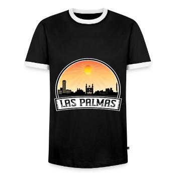 Las Palmas Spain Skyline Vintage Sunset Travel Sou - Men's Ringer Shirt - black/white - Front - AI Model Female 172 light (172cm) & AI Model Male 178 light (178cm)