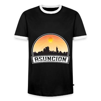 Asuncion Paraguay Skyline Vintage Sunset Travel So - Men's Ringer Shirt - black/white - Front - AI Model Female 172 light (172cm) & AI Model Male 178 light (178cm)