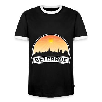 Belgrade Serbie Skyline Vintage Sunset Travel Souv - T-shirt contrasté Homme - noir/blanc - Devant - AI Model Female 172 light (172cm) & AI Model Male 178 light (178cm)