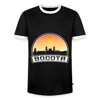 Bogota Colombia Skyline Vintage Sunset Travel Souv - Men's Ringer Shirt - black/white - Front - AI Model Female 172 light (172cm) & AI Model Male 178 light (178cm)