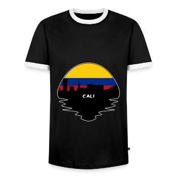 Cali Colombia Flag Skyline Silhouette Travel - Men's Ringer Shirt - black/white - Front - AI Model Female 172 light (172cm) & AI Model Male 178 light (178cm)