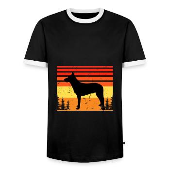 Berger Belge Tervuren Chien Silhouette Rétro - T-shirt contrasté Homme - noir/blanc - Devant - AI Model Female 172 light (172cm) & AI Model Male 178 light (178cm)