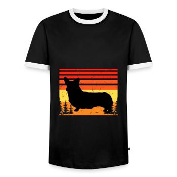Corgi Dog Silhouette Vintage Sunset for Dog Lovers - Men's Ringer Shirt - black/white - Front - AI Model Female 172 light (172cm) & AI Model Male 178 light (178cm)