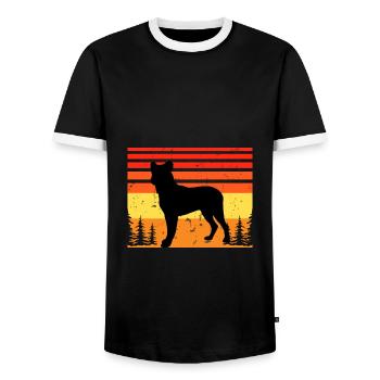 Cao Fila De Seo Miguel Dog Silhouette Retro Sunset - T-shirt contrasté Homme - noir/blanc - Devant - AI Model Female 172 light (172cm) & AI Model Male 178 light (178cm)