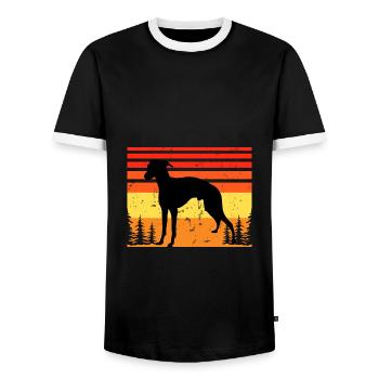 Italian Greyhound Dog Love Silhouette Retro Sunset - Men's Ringer Shirt - black/white - Front - AI Model Female 172 light (172cm) & AI Model Male 178 light (178cm)
