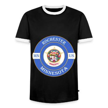Rochester Minnesota Flagge USA Reise Souvenir Abzeichen - Männer Kontrast-T-Shirt - Schwarz/Weiß - Vorne - AI Model Female 172 light (172cm) & AI Model Male 178 light (178cm)
