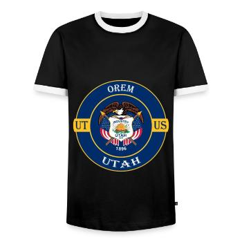 Orem Utah Flagge USA Reise Souvenir Abzeichen - Männer Kontrast-T-Shirt - Schwarz/Weiß - Vorne - AI Model Female 172 light (172cm) & AI Model Male 178 light (178cm)