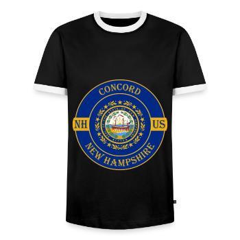 Concord New Hampshire Flag USA Souvenir Badge - Men's Ringer Shirt - black/white - Front - AI Model Female 172 light (172cm) & AI Model Male 178 light (178cm)