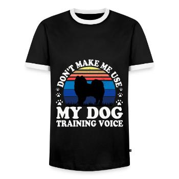 American Eskimo Dog Love Silhouette Vintage Sunset - Men's Ringer Shirt - black/white - Front - AI Model Female 172 light (172cm) & AI Model Male 178 light (178cm)
