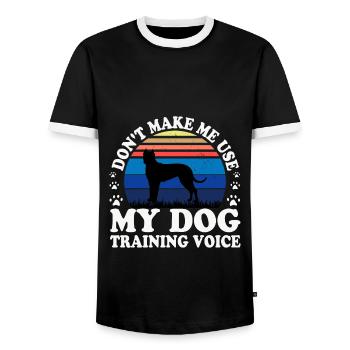 Cordoba Fighting Dog Lover Silhouette Retro Sunset - Men's Ringer Shirt - black/white - Front - AI Model Female 172 light (172cm) & AI Model Male 178 light (178cm)