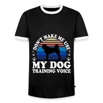 Hokkaido Ken Dog Lover Silhouette Vintage Sunset - Men's Ringer Shirt - black/white - Front - AI Model Female 172 light (172cm) & AI Model Male 178 light (178cm)