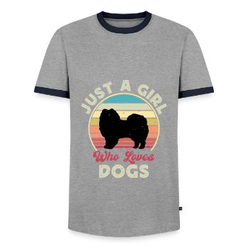 American Eskimo Dog Love Silhouette Vintage Sunset - T-shirt contrasté Homme - gris/marine  - Devant - AI Model Female 172 light (172cm) & AI Model Male 178 light (178cm)