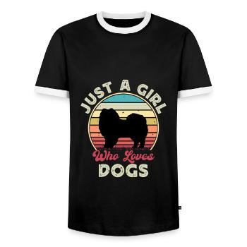 American Eskimo Dog Love Silhouette Vintage Sunset - Men's Ringer Shirt - black/white - Front - AI Model Female 172 light (172cm) & AI Model Male 178 light (178cm)