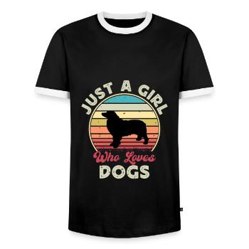 Berner Laufhund Dog Love Silhouette Vintage Sunset - Men's Ringer Shirt - black/white - Front - AI Model Female 172 light (172cm) & AI Model Male 178 light (178cm)