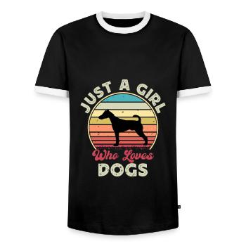 Foxterrier Glatte Hundesilhouette Retro Sonnenuntergang - Männer Kontrast-T-Shirt - Schwarz/Weiß - Vorne - AI Model Female 172 light (172cm) & AI Model Male 178 light (178cm)