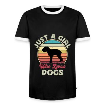 Griffon Bruxellois Dog Silhouette Retro Sunset - Men's Ringer Shirt - black/white - Front - AI Model Female 172 light (172cm) & AI Model Male 178 light (178cm)