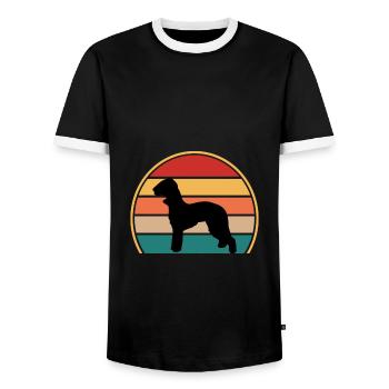 Bedlington Terrier Dog Silhouette Retro Sunset - Men's Ringer Shirt - black/white - Front - AI Model Female 172 light (172cm) & AI Model Male 178 light (178cm)