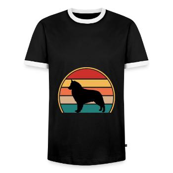 Bohème Berger Chien Amour Silhouette Rétro Coucher de Soleil - T-shirt contrasté Homme - noir/blanc - Devant - AI Model Female 172 light (172cm) & AI Model Male 178 light (178cm)