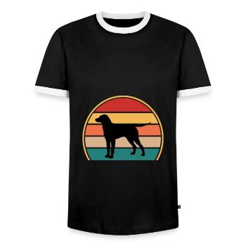 Curly Coated Retriever Dog Silhouette Retro Sunset - Men's Ringer Shirt - black/white - Front - AI Model Female 172 light (172cm) & AI Model Male 178 light (178cm)
