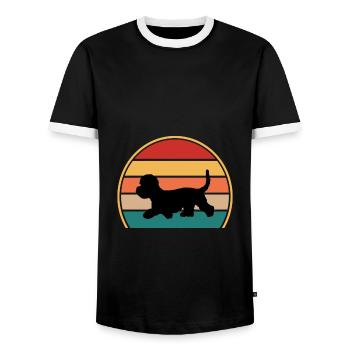 Dandie Dinmont Terrier Dog Silhouette Retro Sunset - Men's Ringer Shirt - black/white - Front - AI Model Female 172 light (172cm) & AI Model Male 178 light (178cm)